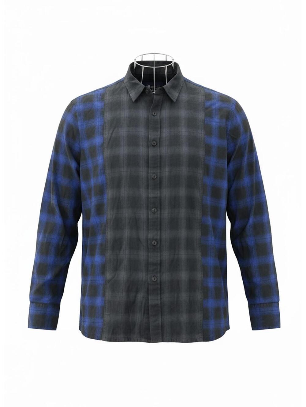 Blue and Black Plaid Button-Up Shirt